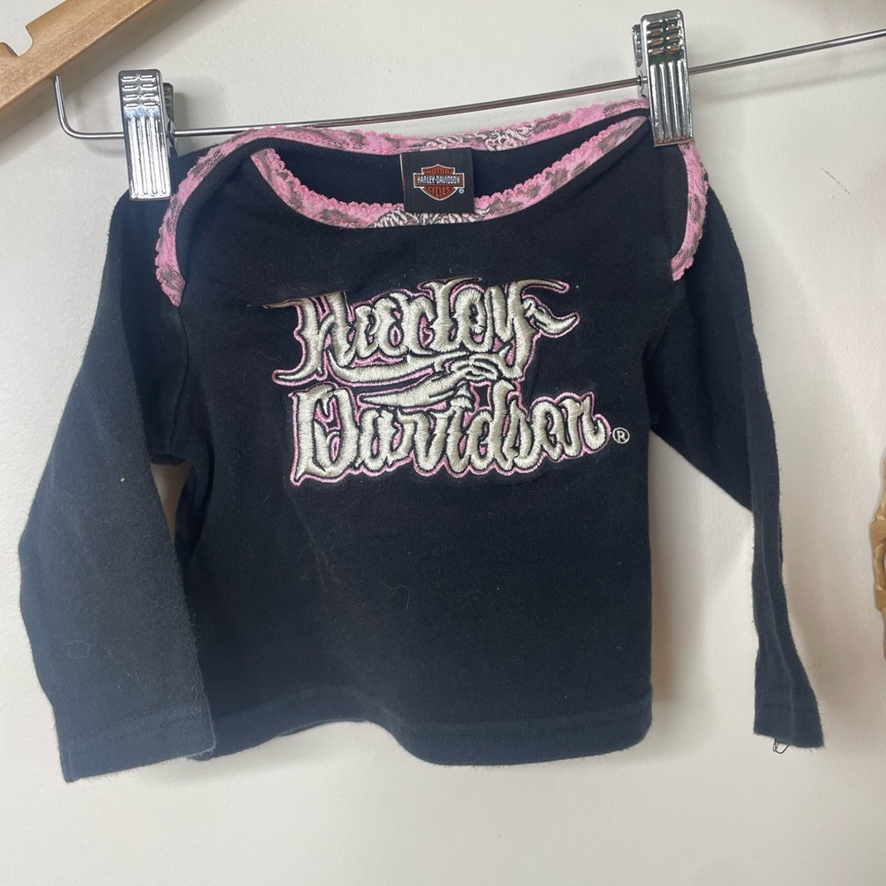 Harley-Davidson VTG 3-6 M Kids Black Long-Sleeve Top with Pink Trim